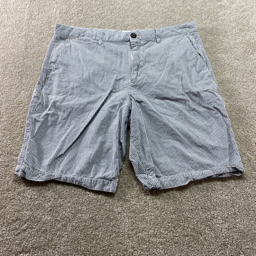 Gap Seersucker Shorts Mens 34 Blue White Striped 10" Inseam‎ Cotton Chino